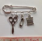 Pin with 3 sewing charms (nickel)